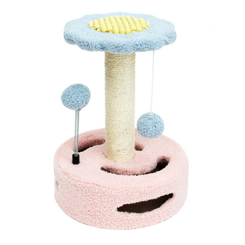 Elosung Pink Blue Interactive Cat Scratching Post With Playful Ball Toys Flower Design 35Cm Height 26Cm Base Furniture & Scratchers