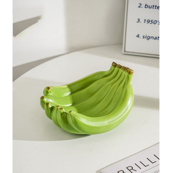 Green Ceramic Banana Shaped Fruit Plate Decorative And Functional Storage Tray Trays