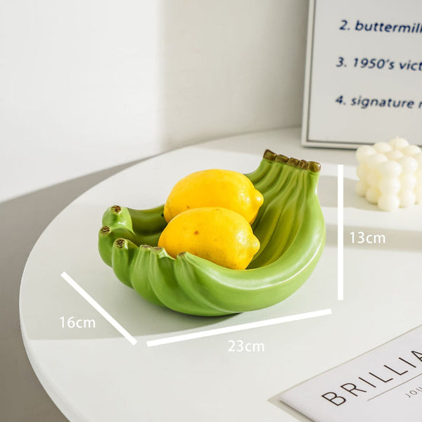 Green Ceramic Banana Shaped Fruit Plate Decorative And Functional Storage Tray Trays