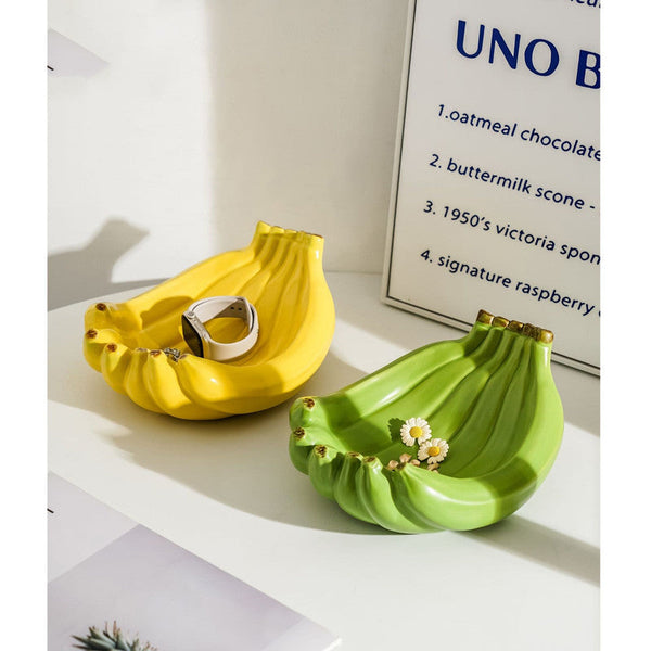 Green Ceramic Banana Shaped Fruit Plate Decorative And Functional Storage Tray Trays