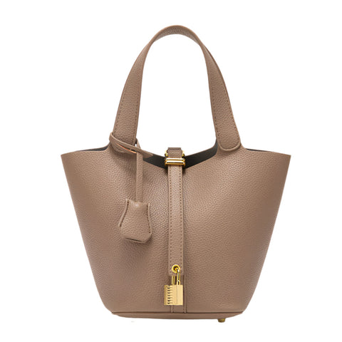 Elosung Grey Elegant Women's Leather Tote Handbag With Gold Lock Detail Women's Bags & Handbags