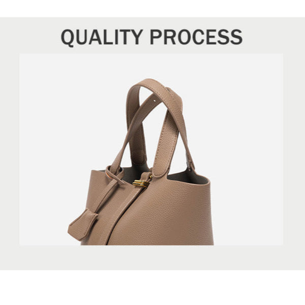 Elosung Grey Elegant Women's Leather Tote Handbag With Gold Lock Detail Women's Bags & Handbags