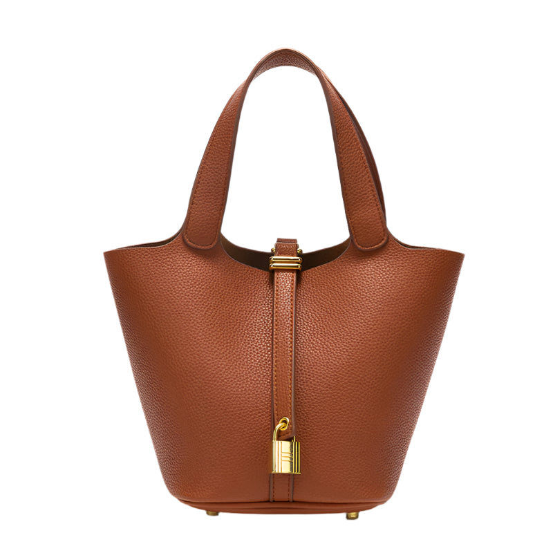 Brown Elegant Women's Leather Tote Handbag With Gold Lock Detail Women's Bags & Handbags