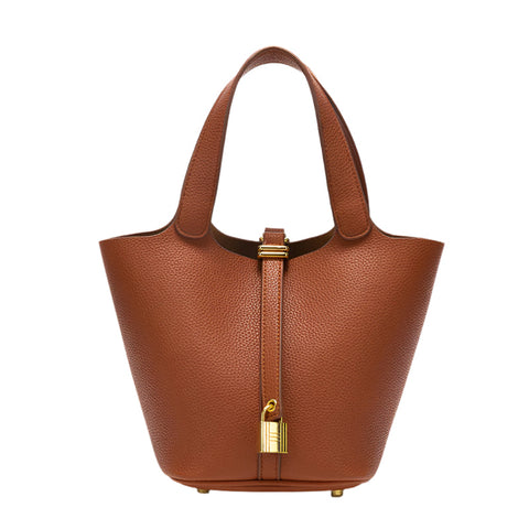Brown Elegant Women's Leather Tote Handbag With Gold Lock Detail Women's Bags & Handbags