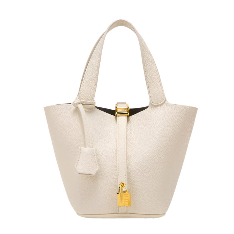 Elosung Beige Elegant Women's Leather Tote Handbag With Gold Lock Detail Women's Bags & Handbags