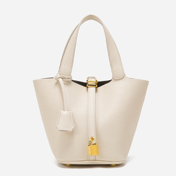 Elosung Beige Elegant Women's Leather Tote Handbag With Gold Lock Detail Women's Bags & Handbags