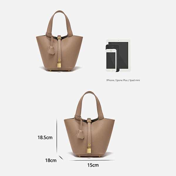 Elosung Beige Elegant Women's Leather Tote Handbag With Gold Lock Detail Women's Bags & Handbags