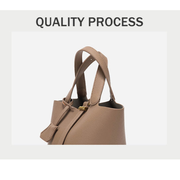 Elosung Beige Elegant Women's Leather Tote Handbag With Gold Lock Detail Women's Bags & Handbags