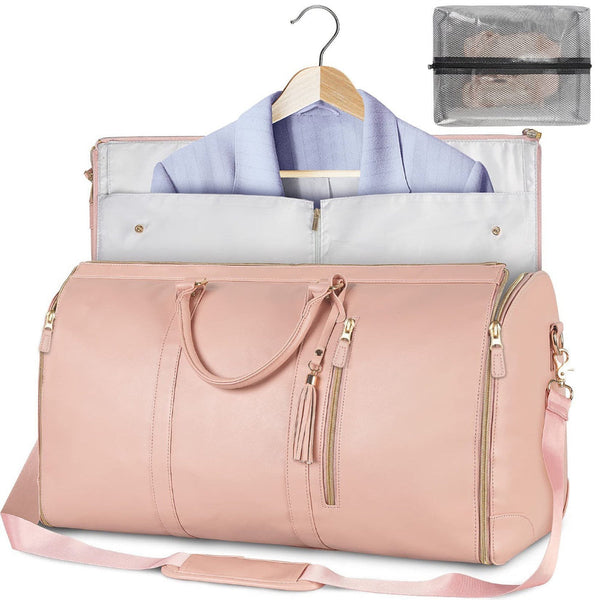 Elosung Pink Convertible Garment Duffel Bag With Leather Accents Travel Weekender For Suits And Dresses Duffle Bags