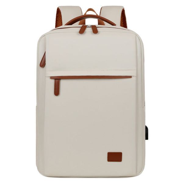 Beige Minimalist Usb Charging Laptop Backpack Elegant And Spacious Travel Bag Laptop Cases & Bags