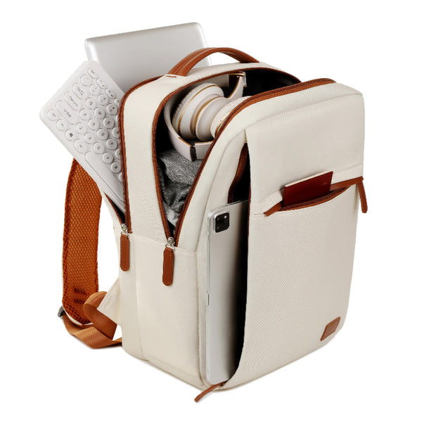 Beige Minimalist Usb Charging Laptop Backpack Elegant And Spacious Travel Bag Laptop Cases & Bags