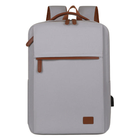 Grey Minimalist Usb Charging Laptop Backpack Elegant And Spacious Travel Bag Laptop Cases & Bags