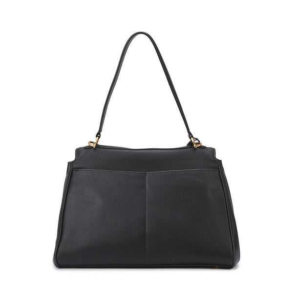 Elosung Elegant Black Leather Handbag With Gold Accents Versatile Shoulder And Carry Women's Bags & Handbags