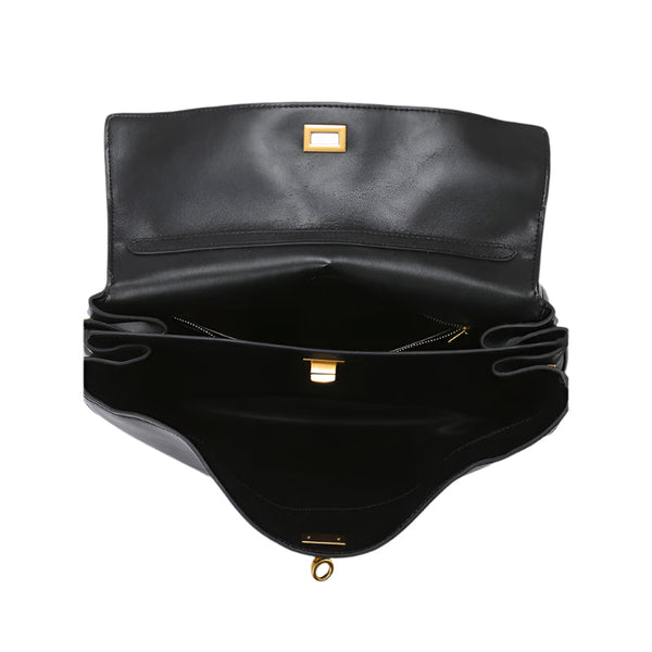 Elosung Elegant Black Leather Handbag With Gold Accents Versatile Shoulder And Carry Women's Bags & Handbags