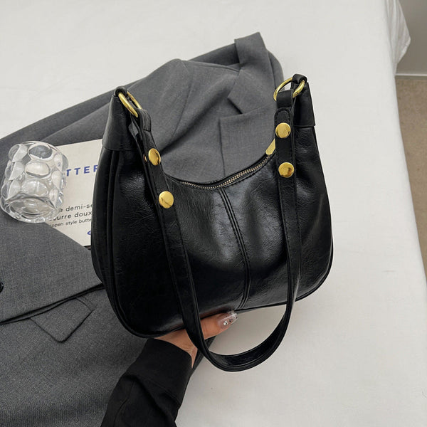 Elosung Black Faux Leather Hobo Shoulder Bag Classic And Versatile Handbag Women's Bags & Handbags