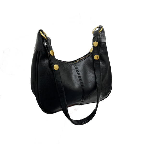 Elosung Black Faux Leather Hobo Shoulder Bag Classic And Versatile Handbag Women's Bags & Handbags