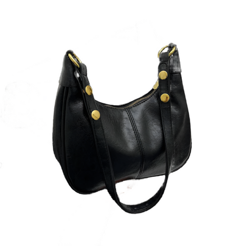 Elosung Black Faux Leather Hobo Shoulder Bag Classic And Versatile Handbag Women's Bags & Handbags