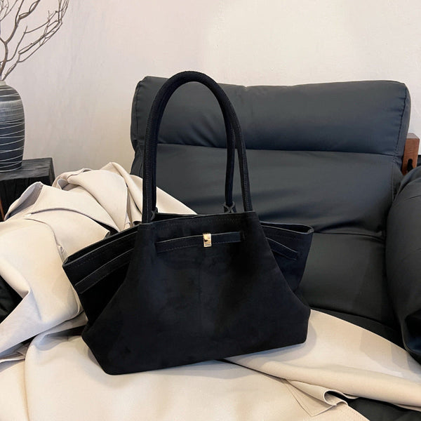 Elosung Black Elegant Suede Tote Bag Soft And Stylish Handbag For Everyday Use Women's Bags & Handbags