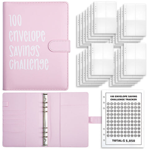 Pink 100 Day Savings Challenge Cash Binder With Tracker And Refillable Notebook Personal Organisers
