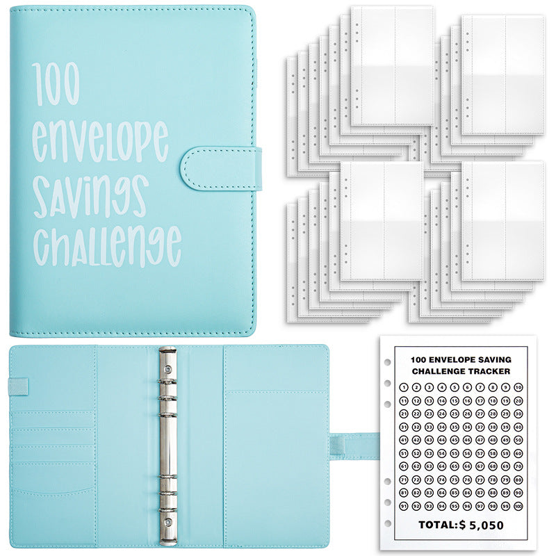 Blue 100 Day Savings Challenge Cash Binder With Tracker And Refillable Notebook Notebooks