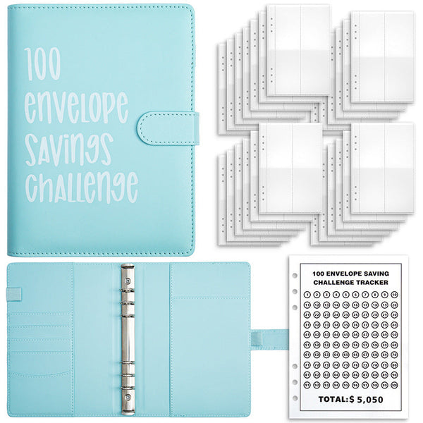 Blue 100 Day Savings Challenge Cash Binder With Tracker And Refillable Notebook Notebooks