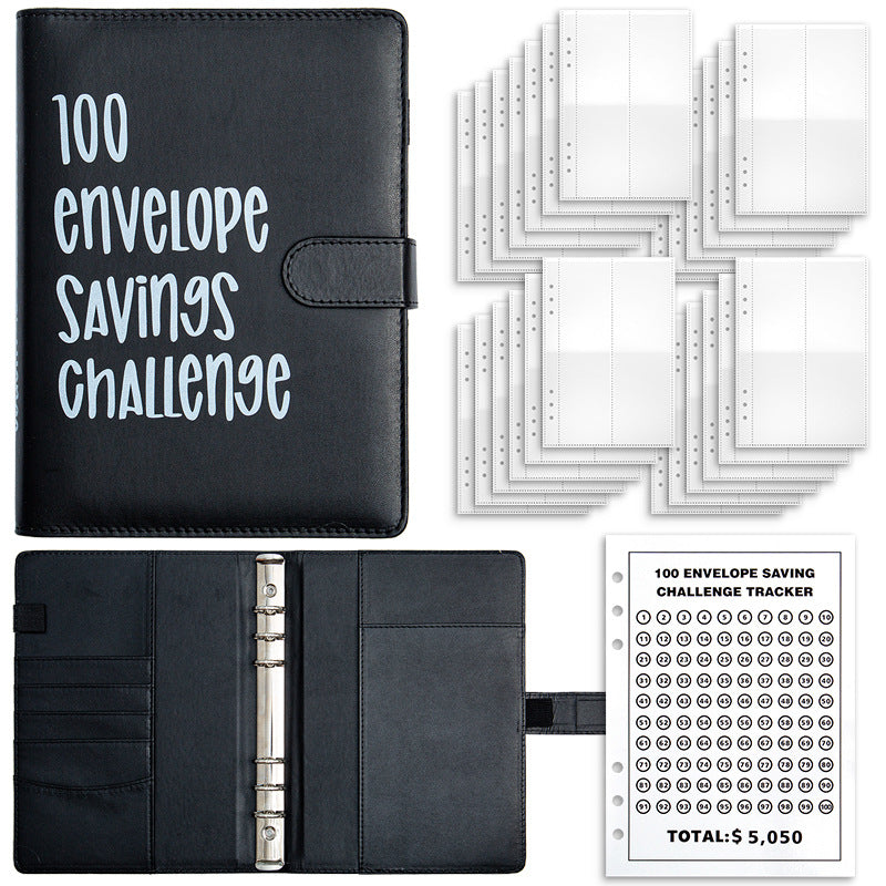 Elosung Black 100 Day Savings Challenge Cash Binder With Tracker And Refillable Notebook Personal Organisers