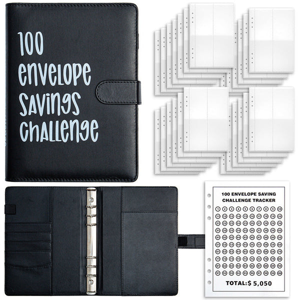 Elosung Black 100 Day Savings Challenge Cash Binder With Tracker And Refillable Notebook Personal Organisers
