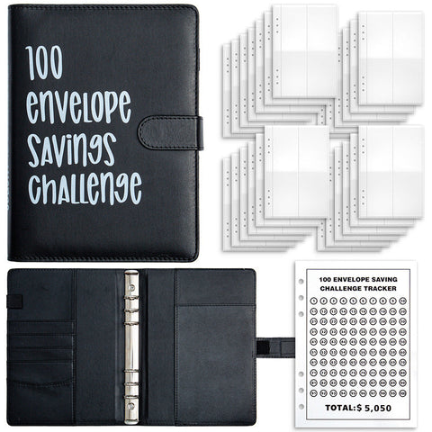 Elosung Black 100 Day Savings Challenge Cash Binder With Tracker And Refillable Notebook Personal Organisers