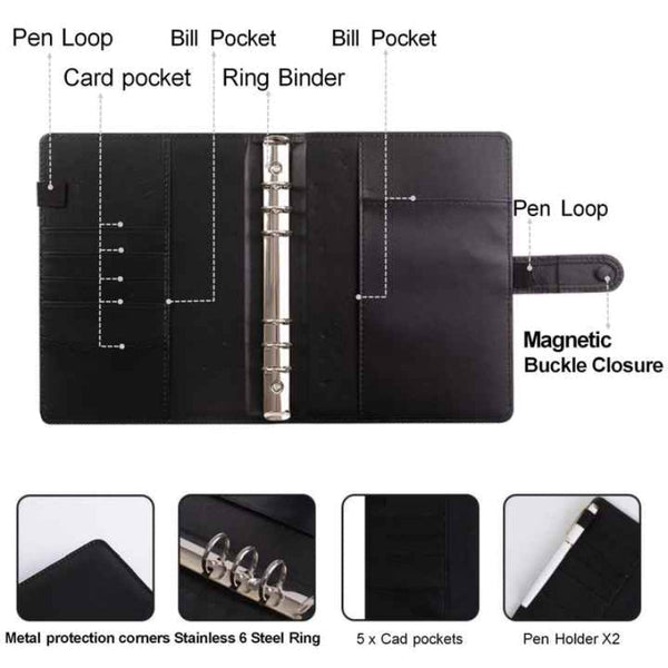 Elosung Black 100 Day Savings Challenge Cash Binder With Tracker And Refillable Notebook Personal Organisers