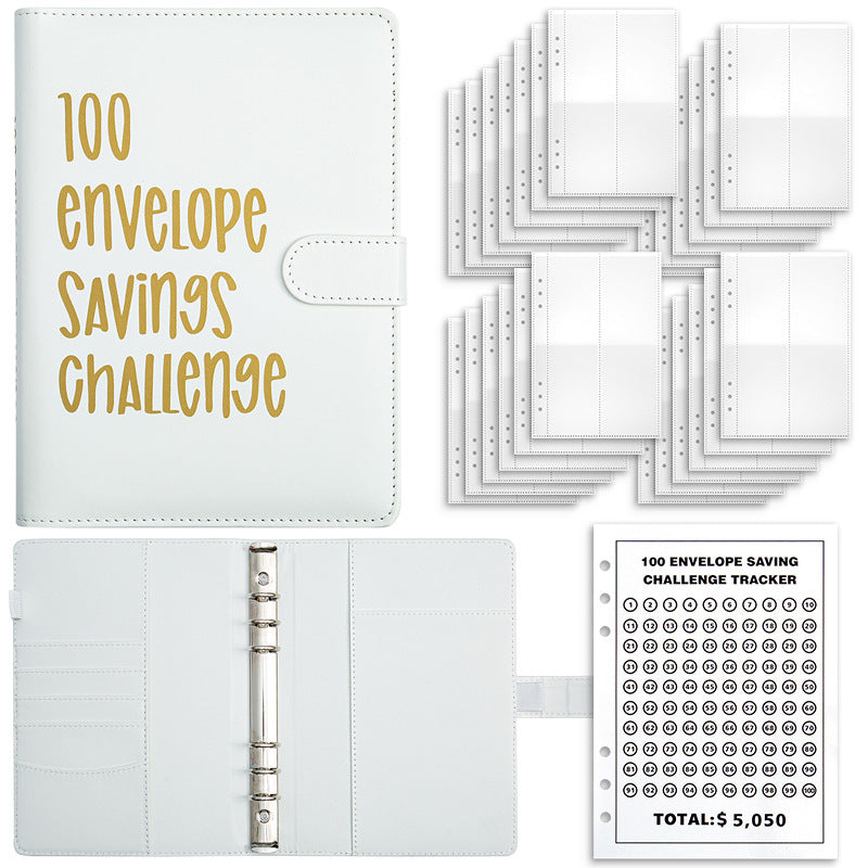 Elosung White 100 Day Savings Challenge Cash Binder With Tracker And Refillable Notebook Personal Organisers