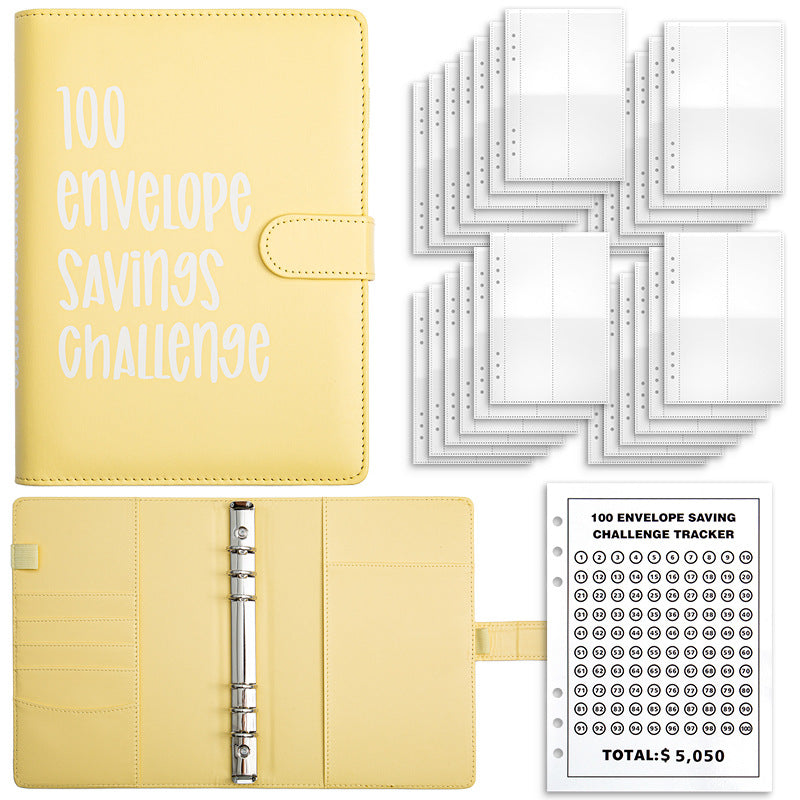 Yellow 100 Day Savings Challenge Cash Binder With Tracker And Refillable Notebook Personal Organisers