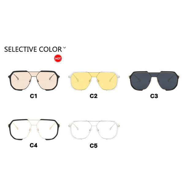 Elosung Black Frame Champagne Unisex Oversized Aviator Metal Retro Fashion Eyewear With Ac Lenses Sunglasses