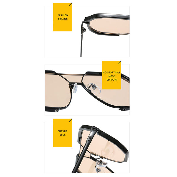 Elosung Black Frame White Tablets Unisex Oversized Aviator Metal Retro Fashion Eyewear With Ac Lenses Sunglasses