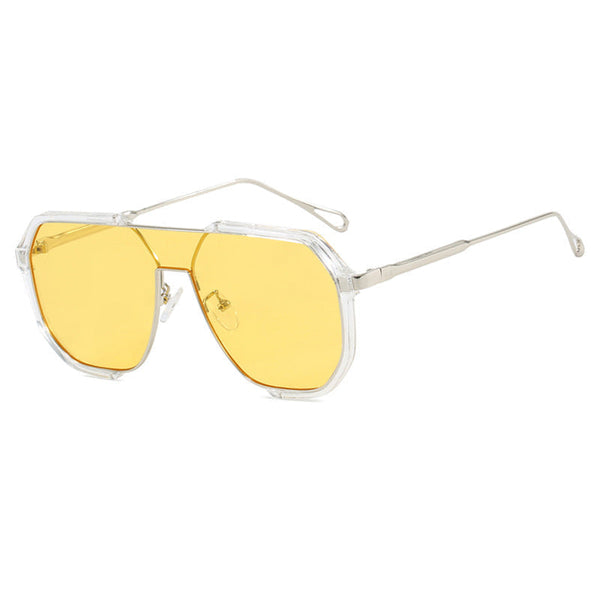 Elosung Transparent White And Yellow Tablets Unisex Oversized Aviator Metal Frame Retro Fashion Eyewear With Ac Lenses Sunglasses