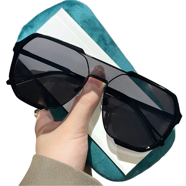 Elosung Black Frame Gray Tablets Unisex Oversized Aviator Metal Retro Fashion Eyewear With Ac Lenses Sunglasses