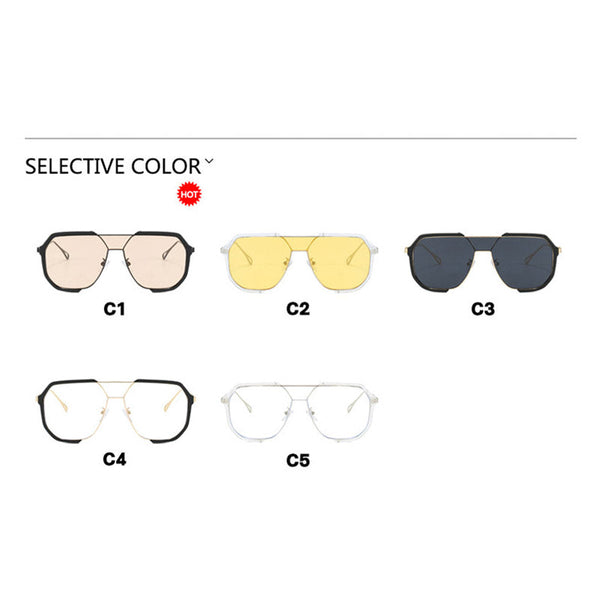 Elosung Transparent White Tablets Unisex Oversized Aviator Metal Frame Retro Fashion Eyewear With Ac Lenses Sunglasses
