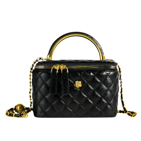 Black Luxury Quilted Mini Box Handbag With Chain Strap And Metal Handle Elegant Evening Purse Women's Bags & Handbags
