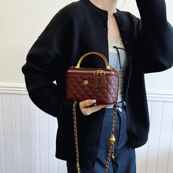 Black Luxury Quilted Mini Box Handbag With Chain Strap And Metal Handle Elegant Evening Purse Women's Bags & Handbags