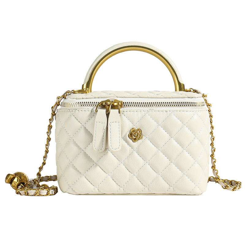 White Luxury Quilted Mini Box Handbag With Chain Strap And Metal Handle Elegant Evening Purse Women's Bags & Handbags