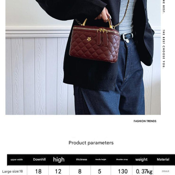 Wine Red Luxury Quilted Mini Box Handbag With Chain Strap And Metal Handle Elegant Evening Purse Women's Bags & Handbags