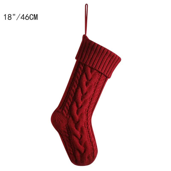 Elosung 3Pcs Red Knitted Christmas Gift Bag With Decorative Stocking And Colour Block Cable Large Capacity Holiday Seasonal Decorations