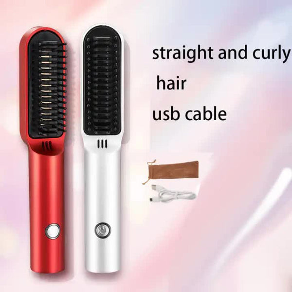 Elosung White Wireless 2 In 1 Ceramic Hair Straightener Curler Portable Travel Hot Comb Rechargeable Styling Tool Straightening & Curling Irons