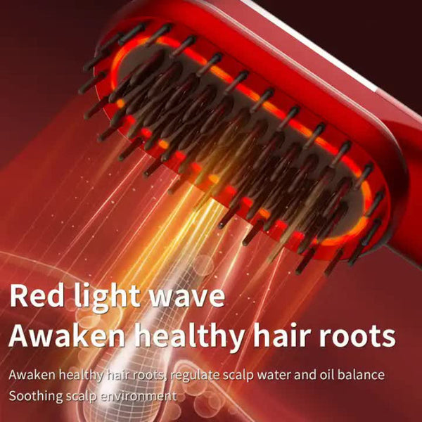 Elosung Red Mini Rechargeable Ionic Hair Straightening Comb | Portable Wireless Vibration Massage Brush For Frizz Free Smooth Straightening & Curling
