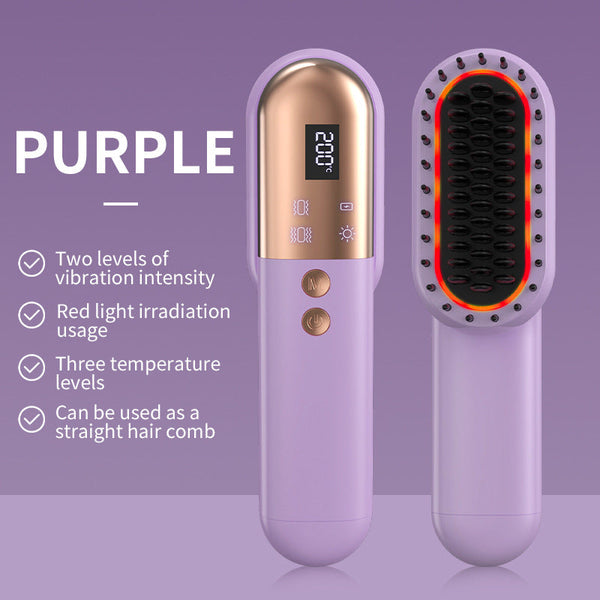 Purle Mini Rechargeable Ionic Hair Straightening Comb | Portable Wireless Vibration Massage Brush For Frizz Free Smooth Straightening & Curling Irons