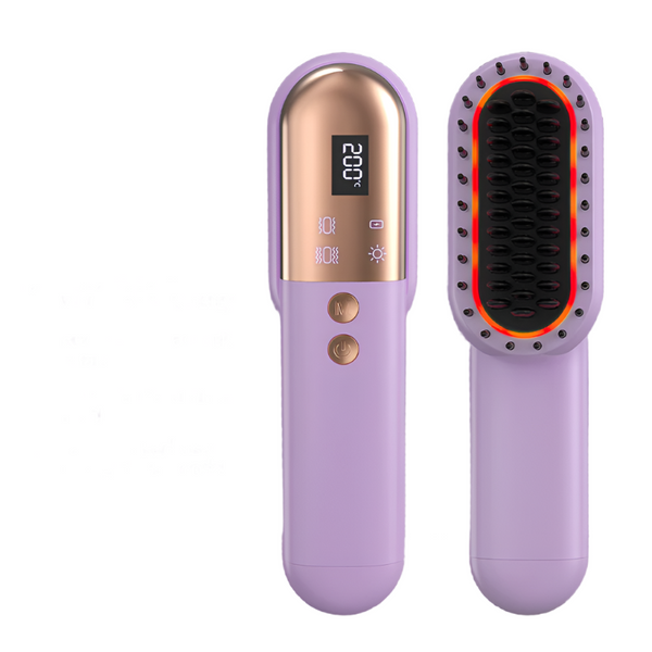Purle Mini Rechargeable Ionic Hair Straightening Comb | Portable Wireless Vibration Massage Brush For Frizz Free Smooth Straightening & Curling Irons