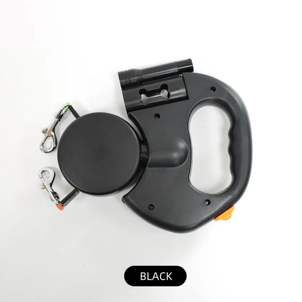 Elosung Black Dual Retractable Dog Leash 2 In 1 Automatic Pet For Walking Two Dogs Simultaneously Leads & Head Collars
