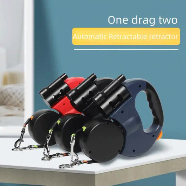 Elosung Black Dual Retractable Dog Leash 2 In 1 Automatic Pet For Walking Two Dogs Simultaneously Leads & Head Collars