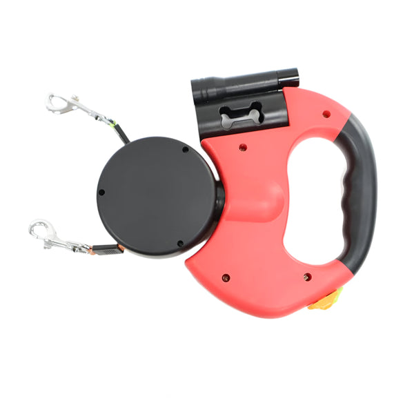 Elosung Red Dual Retractable Dog Leash | 2 In 1 Automatic Pet For Walking Two Dogs Simultaneously Leads & Head Collars