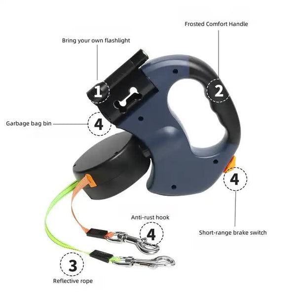 Elosung Red Dual Retractable Dog Leash | 2 In 1 Automatic Pet For Walking Two Dogs Simultaneously Leads & Head Collars