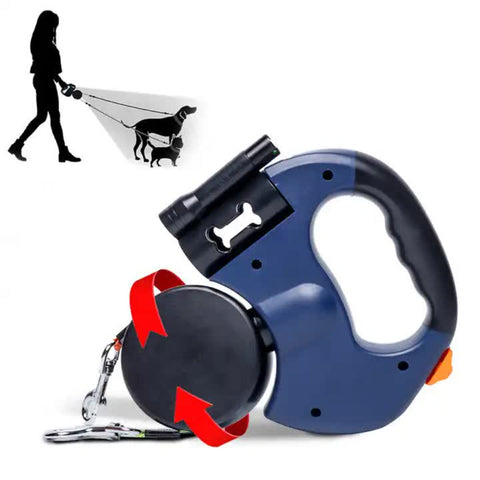 Elosung Blue Dual Retractable Dog Leash 2 In 1 Automatic Pet For Walking Two Dogs Simultaneously Leads & Head Collars